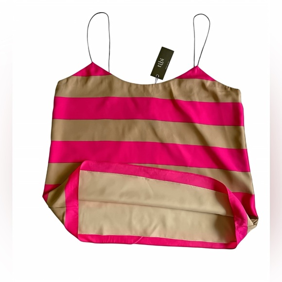 Tibi Pink Striped Scoop Neck Tank Top Size 10 Silk Nylon NWT $198 - Picture 10 of 10